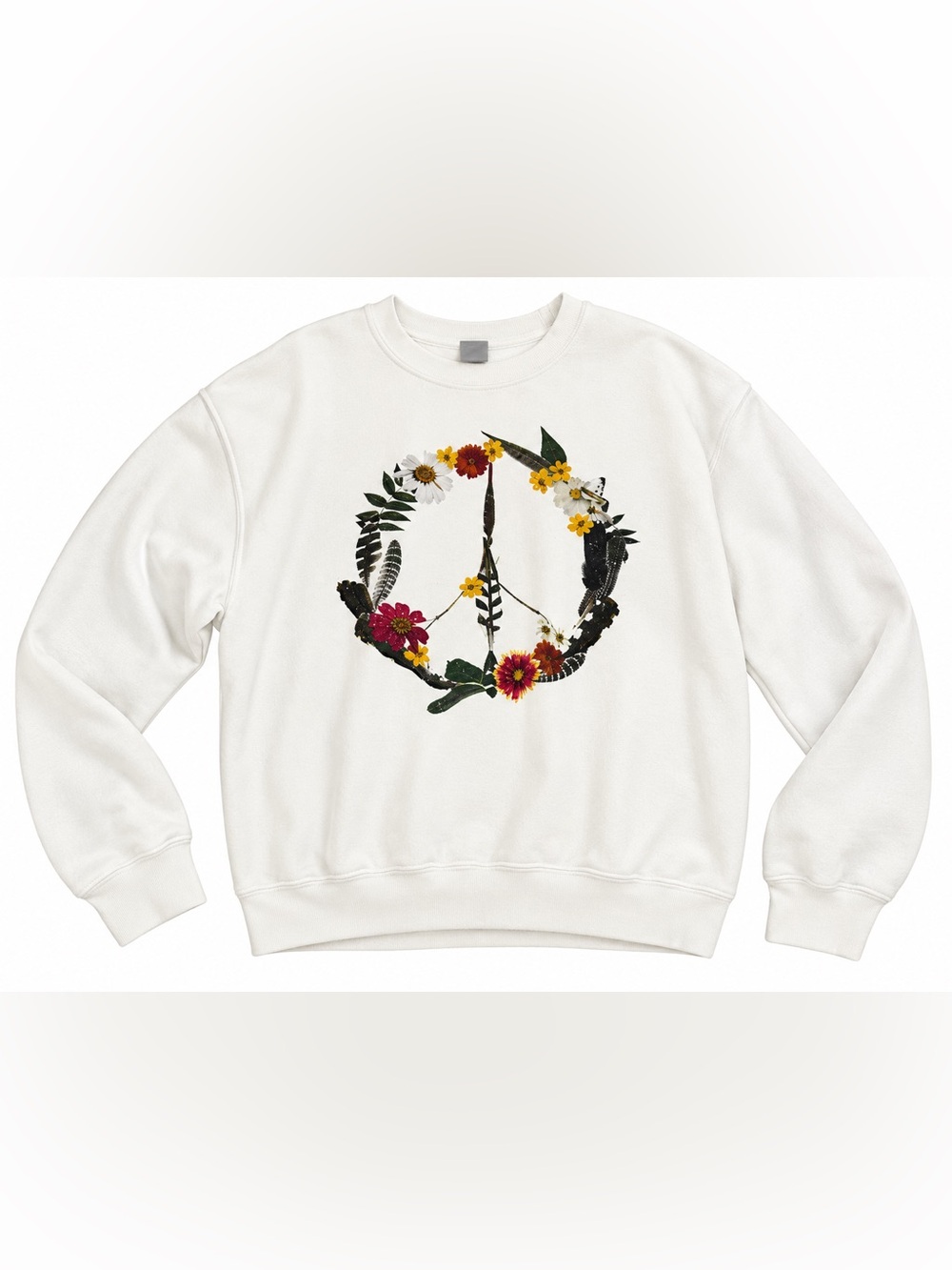 Gildan White Floral Peace Sign Sweatshirt